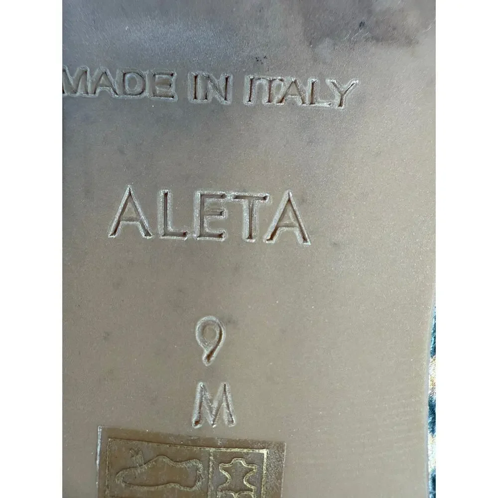 Brighton Aleta cheetah leather 9 silver logo flats Italy